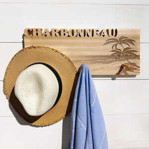 wood coat rack with 3 pegs for hanging hats, towels, etc