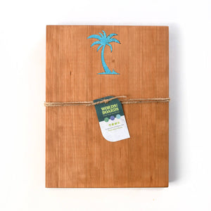 Artisan cutting board, cherry with stone inlay of palm tree