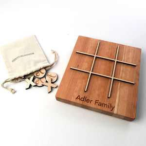 cherry and maple tic tac toe game laser engraved with name