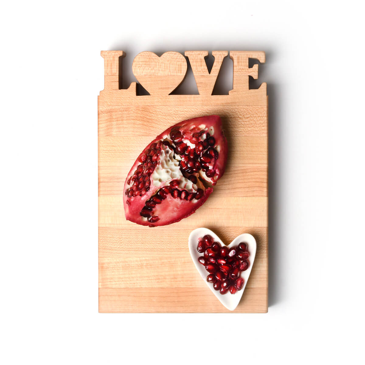 maple wood cutting board, Love cut out of top