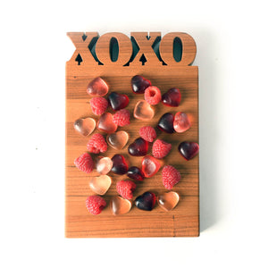 mini cutting board, cherry wood with XOXO cut out of top