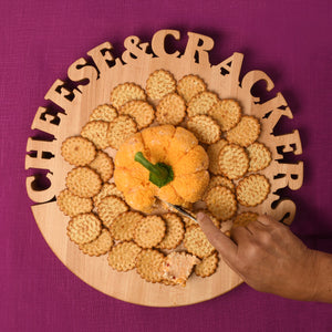 personalized cheese board, cheese & crackers on maple wood