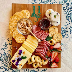 wood cutting board monogram, serving cheese and crackers