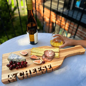 wine bottle shaped cheese board with charcuterie