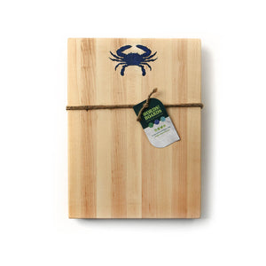 artisan cutting board, lapis crab inlay on maple wood