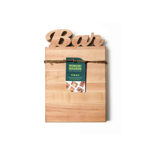 bar cutting board  with bottle opener - the word bar cut out of top of wood