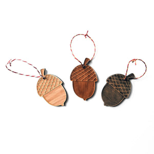 Woodland Christmas Ornaments - acorns in wood