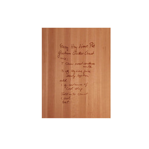recipe laser engrave on cutting board, cherry wood