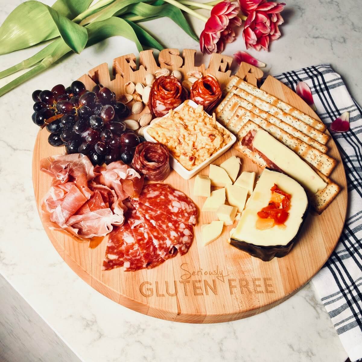gluten free charcuterie board, 14" maple wood board personalized with name