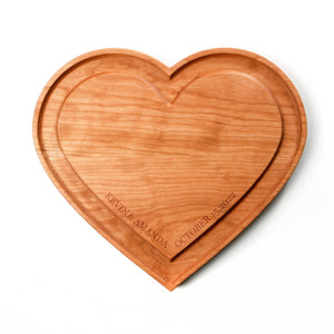 personalized heart shaped cheese board, laser engraved name and date