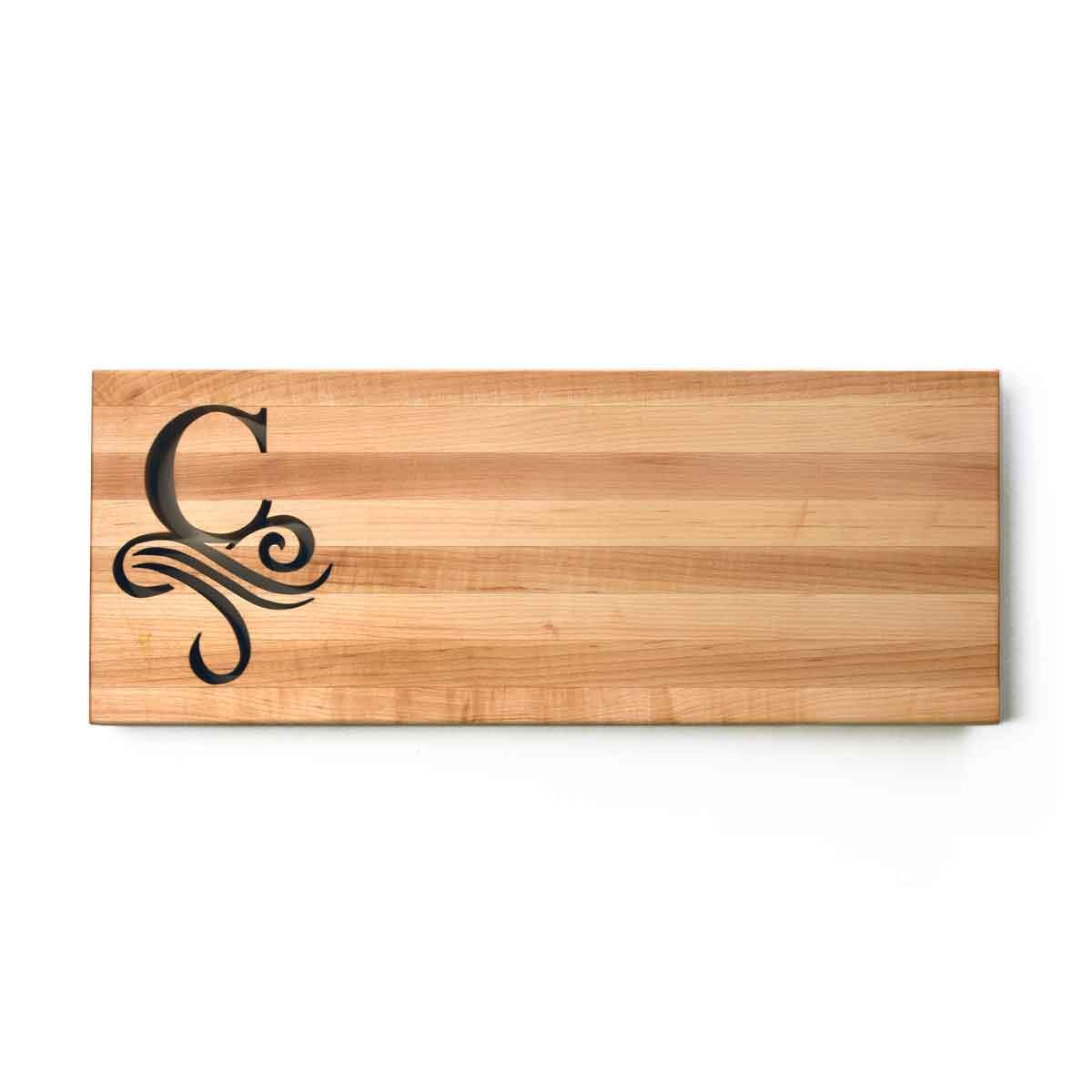 single initial monogram cutting board, cherry wood