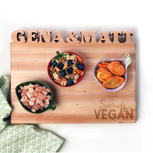 seriously vegan laser engraved on cutting board