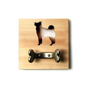 Wooden leash holder - Husky shape cut out - metal bone hook
