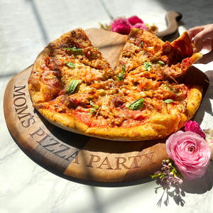 pizza peel, customized with names, walnut and cherry wood