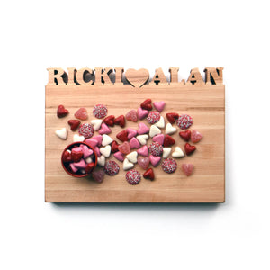 small wood cutting board, personalized with names