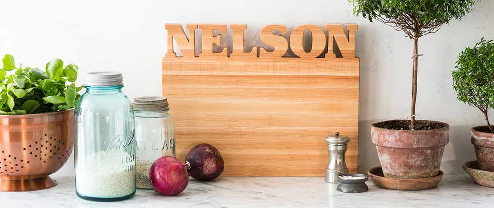 personalized cutting boards on kitchen counter