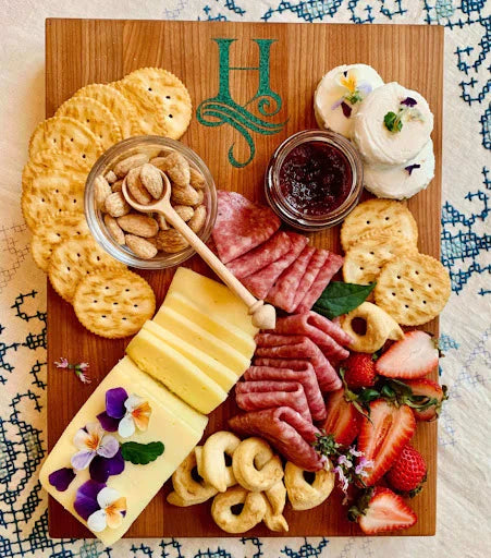 single letter monogrammed charcuterie board, cherry wood