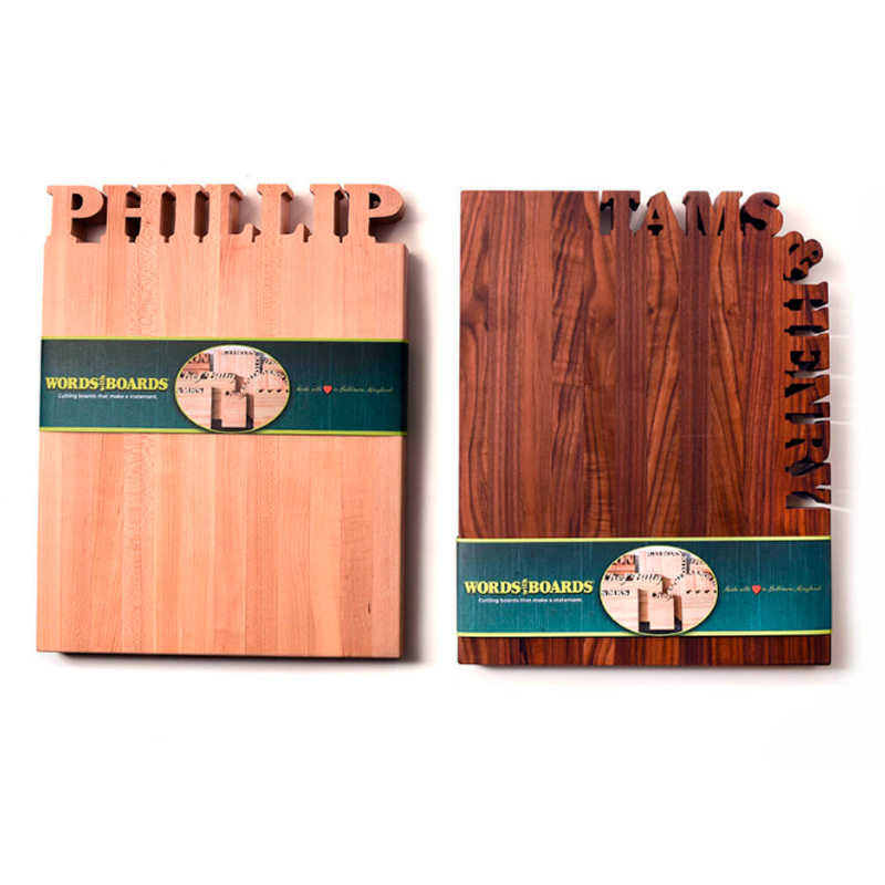 maple cutting board, walnut cutting board side by side, on white background