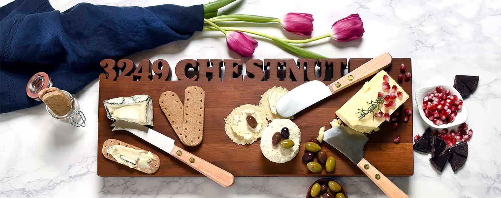 Cheese board personalized with name, cherry wood
