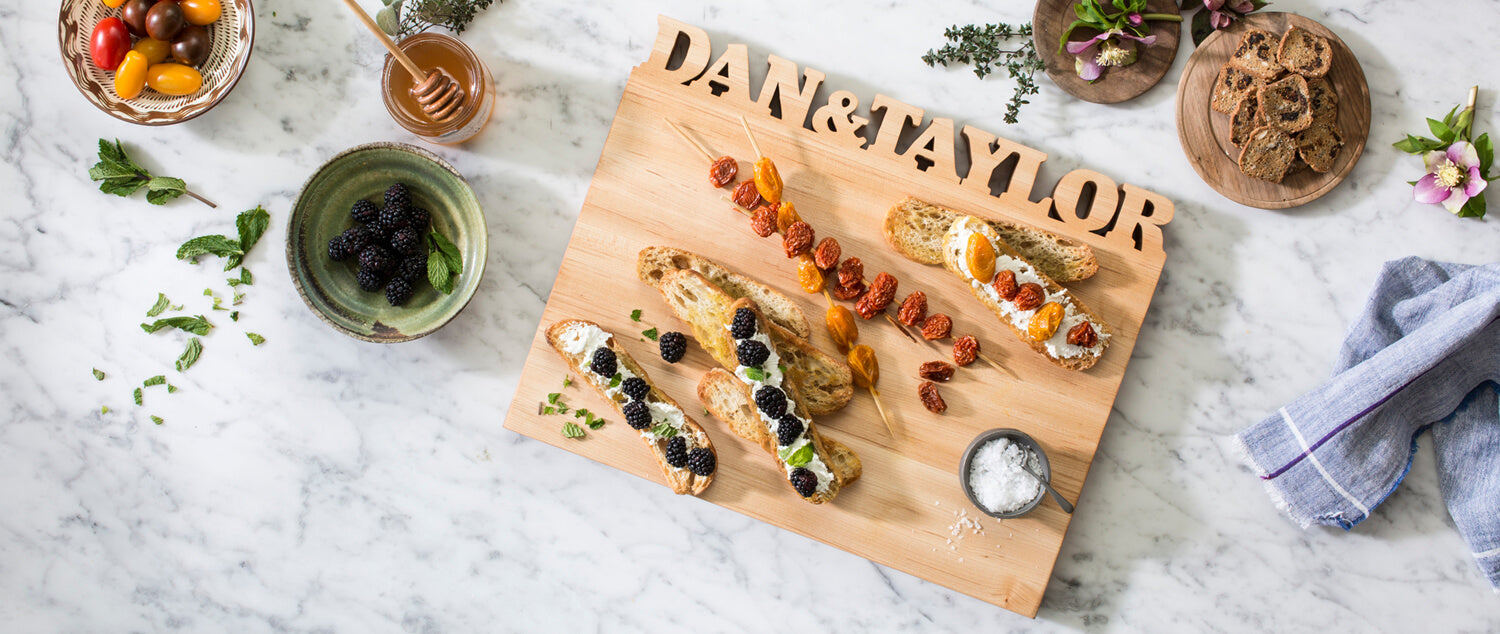 wood cutting board with couples names