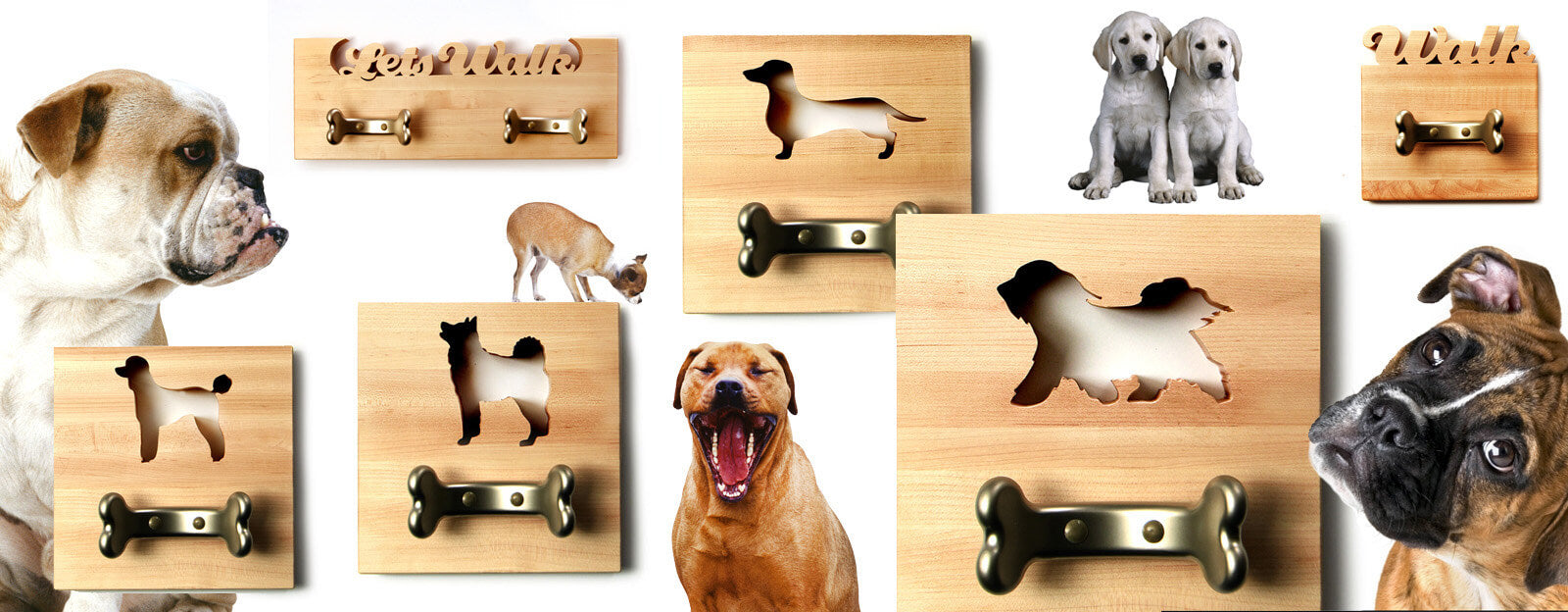 pet products, wooden dog leash holder, bone shaped bone hook