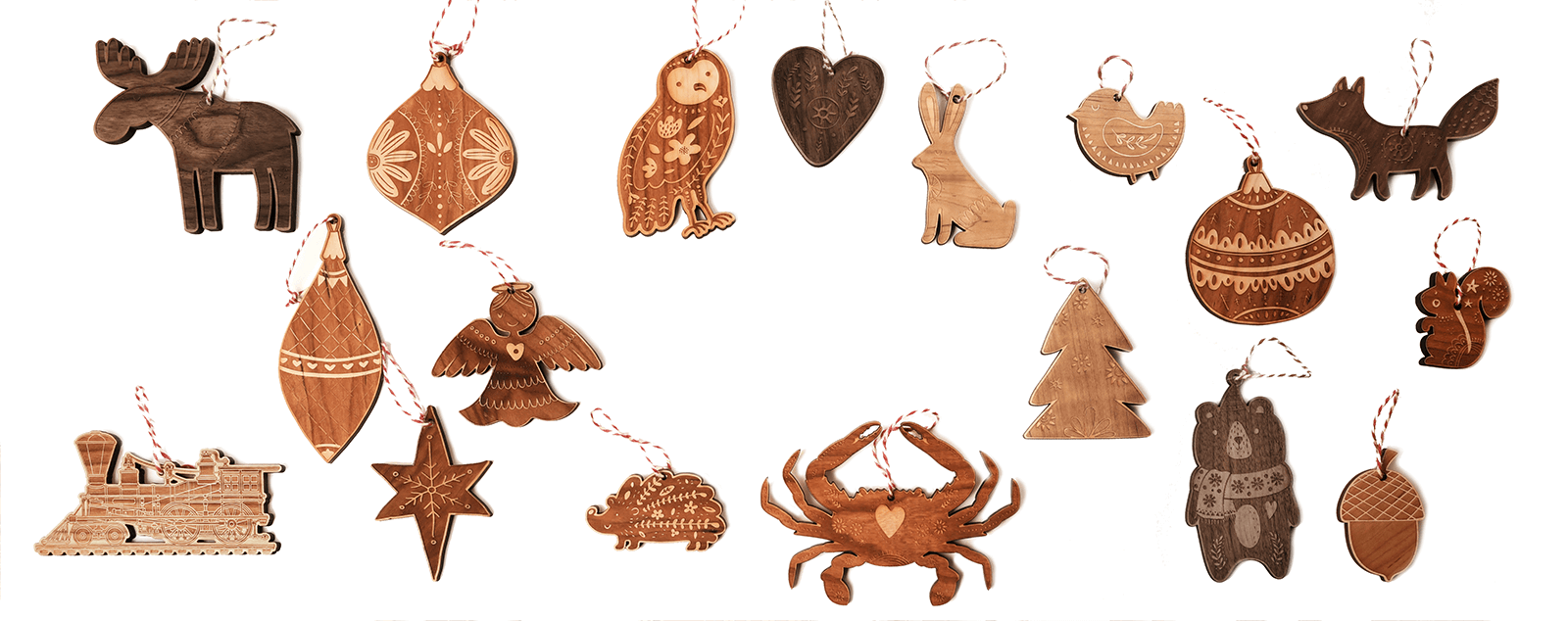wooden Christmas tree ornaments, scandi design