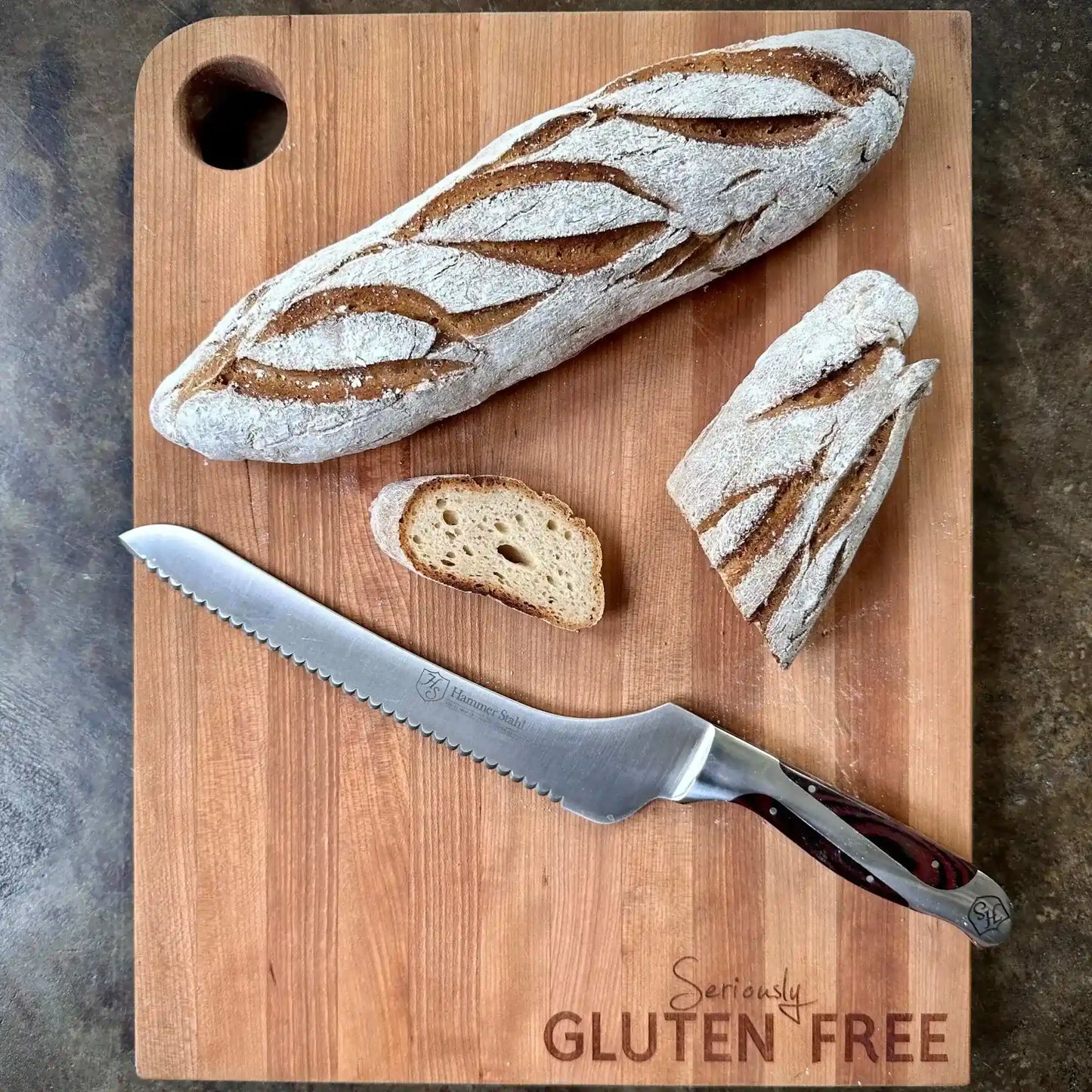 Large cherry cutting board with the words Gluten Free laser engraved 