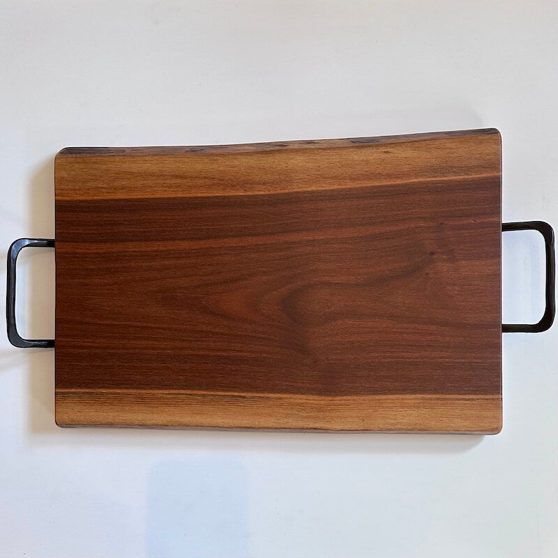 live edge cutting board with c shaped handle