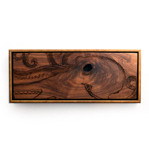 sea animal art, octopus on walnut wood