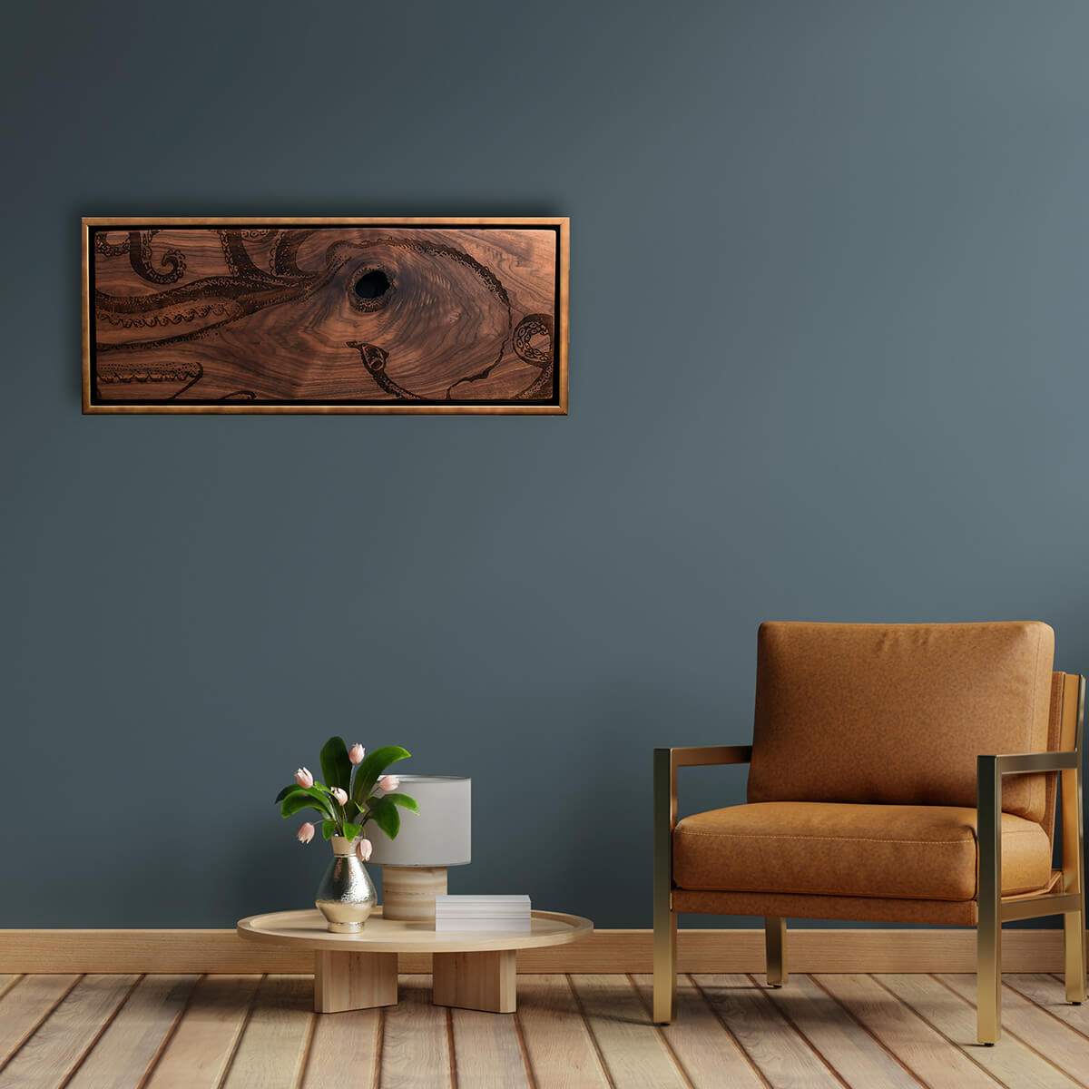 octopus wall art, walnut wood