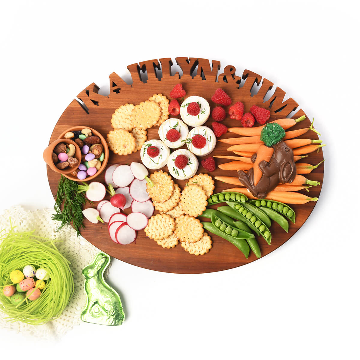 personalized oval cutting board with names cut out