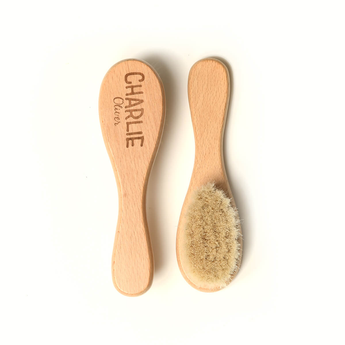 wood baby brush personalized with boys first and middle name