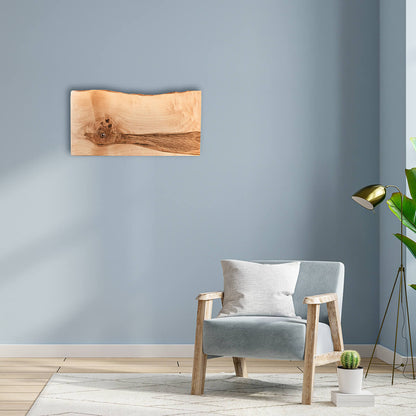 road runner art, on live edge maple wood, hanging on blue wall