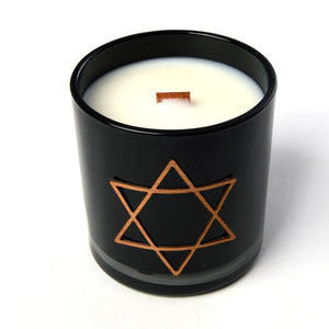 Star of David decoration on woodwick candle