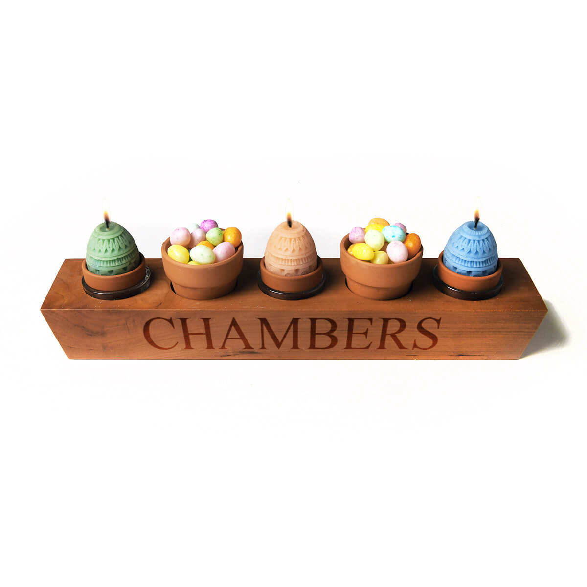 personalized tea light candle holder, cherry wood