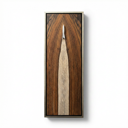 Wooden wall art with a rocket on a white background