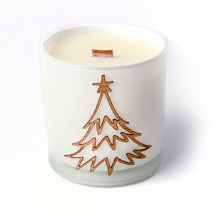 soy woodwick candle gift - christmas tree decoration on white