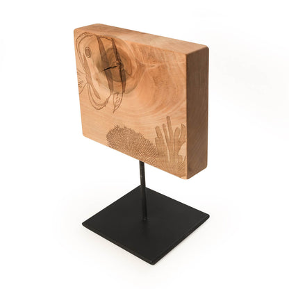 Angel fish sea animal art on wood, sits on metal frame
