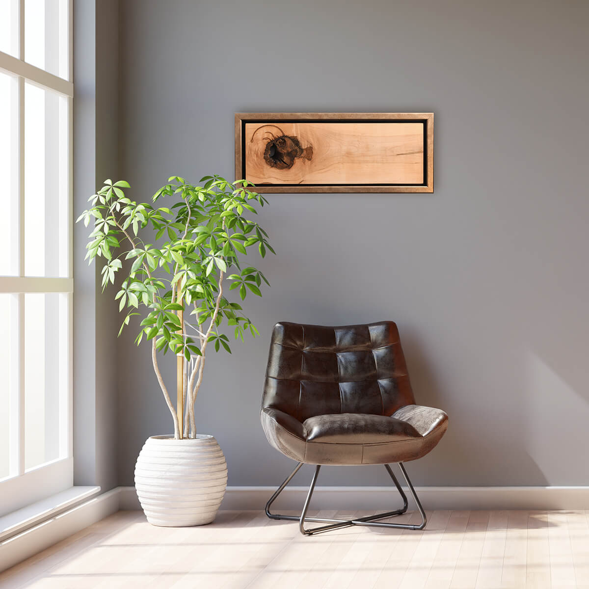 angler fish art, shown framed on wall