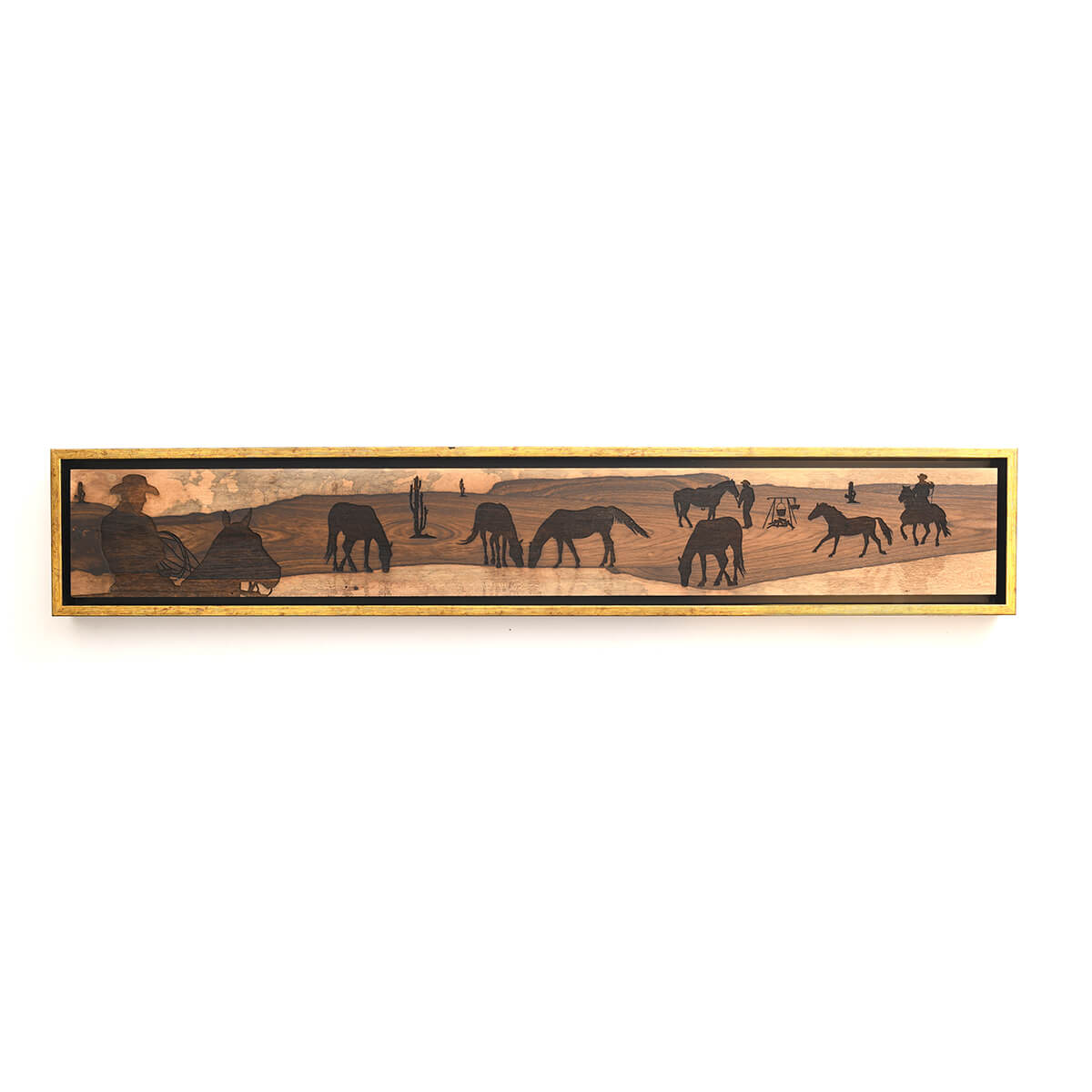 Landscape art, Cowboy seen on wood