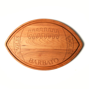 wooden football shaped serving board, Personalized with Eagles and last name