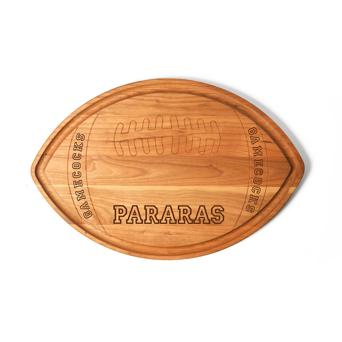 personalized football shaped charcuterie board, cherry wood