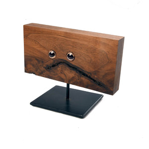 Frog wood art, sits on metal stand
