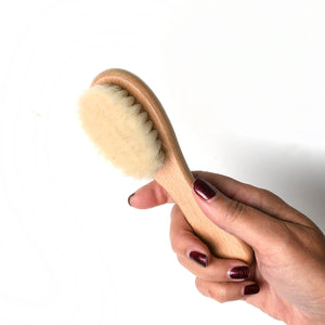 wooden baby brush with goat hair bristles