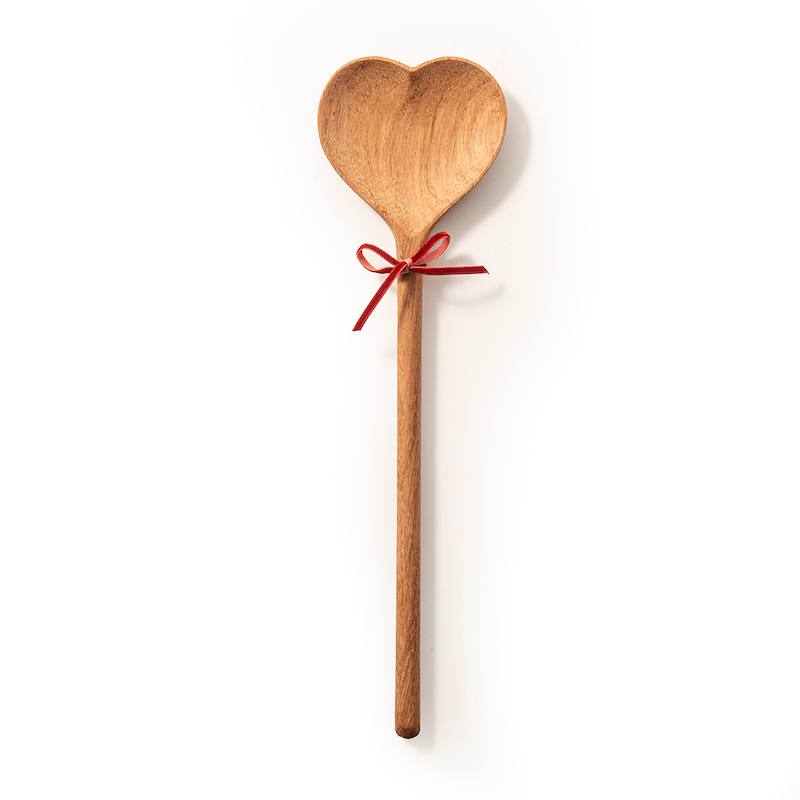 12 inch wood heart shaped spoon on white background