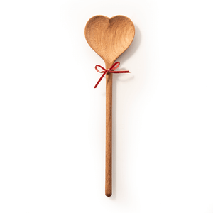 12 inch wood heart shaped spoon on white background
