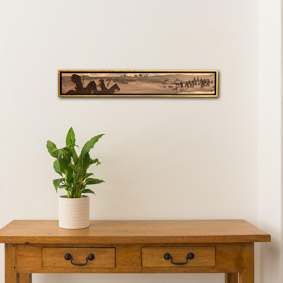 landscape wall art, native american scene on wood