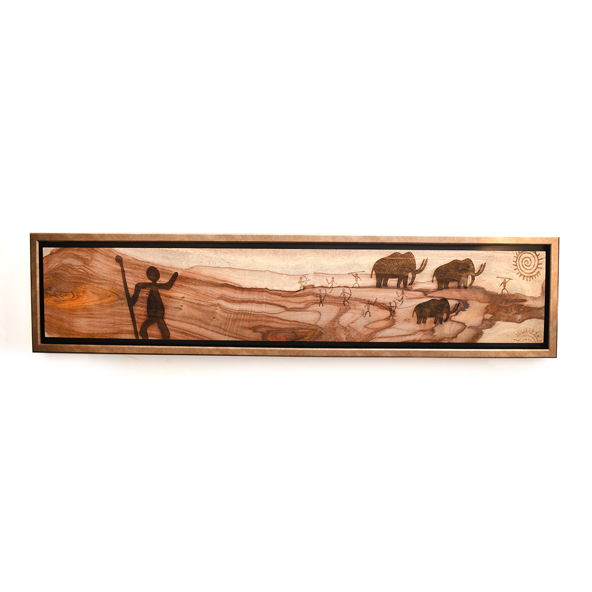 lanscape art, mammoth hunters on wood