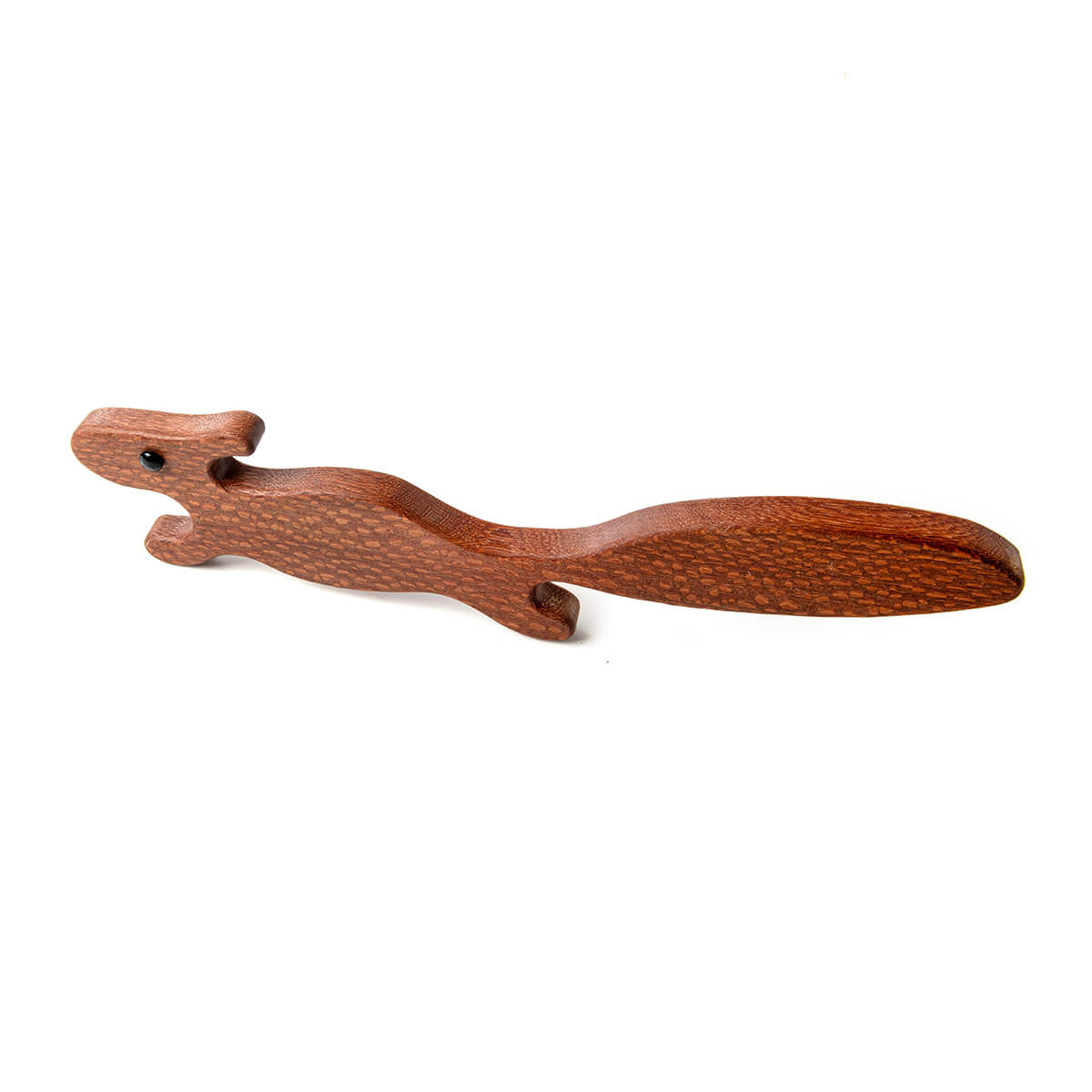 Wooden squirell-shaped  oven puller tool on a white background