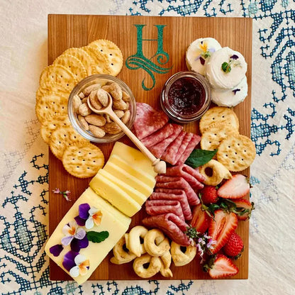 wood cutting board monogram, serving cheese and crackers